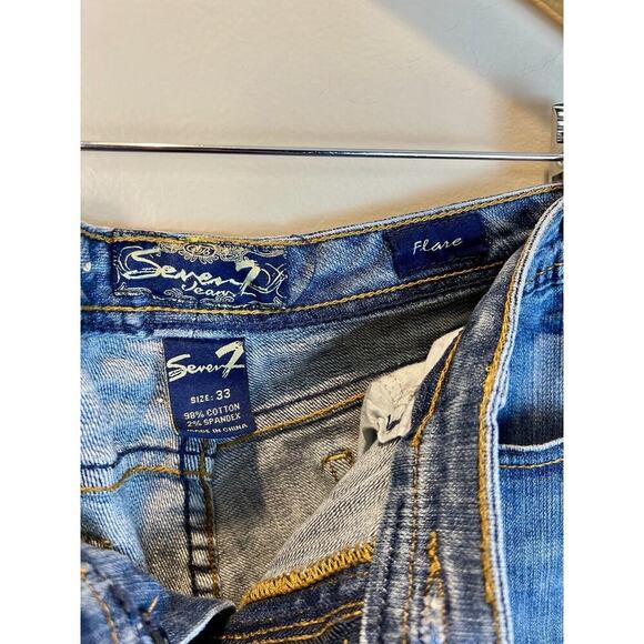 Seven7 Flare Mid Rise Jeans Womens 14 Medium Wash Stretch Denim Y2K - Picture 6 of 10